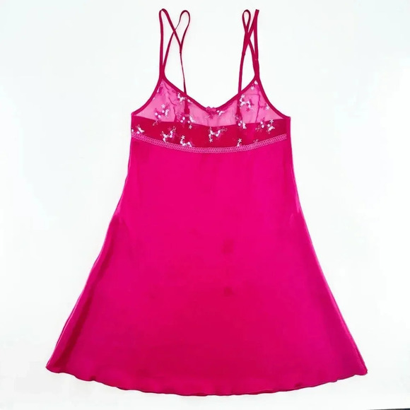 Valege Lingerie Babydoll Dress Womens Size M Pink Floral Embroidered Lace - Picture 2 of 6